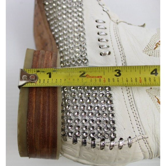 Vintage Mens White Diamond Crocodile Leather Sequin Stitched Cowboy Boots Sz 6.5 main image 12